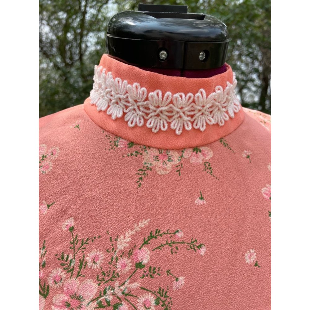Vintage Peach Floral 1970s Long Maxi Dress Size Medium - Picture 12 of 16